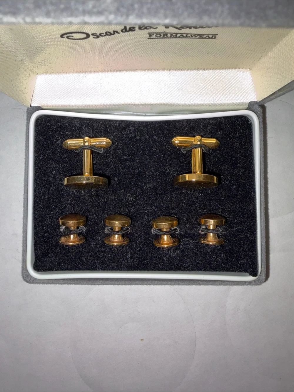 Vintage Oscar de la Renta Gold Cufflinks & Tuxedo Studs Set with Box